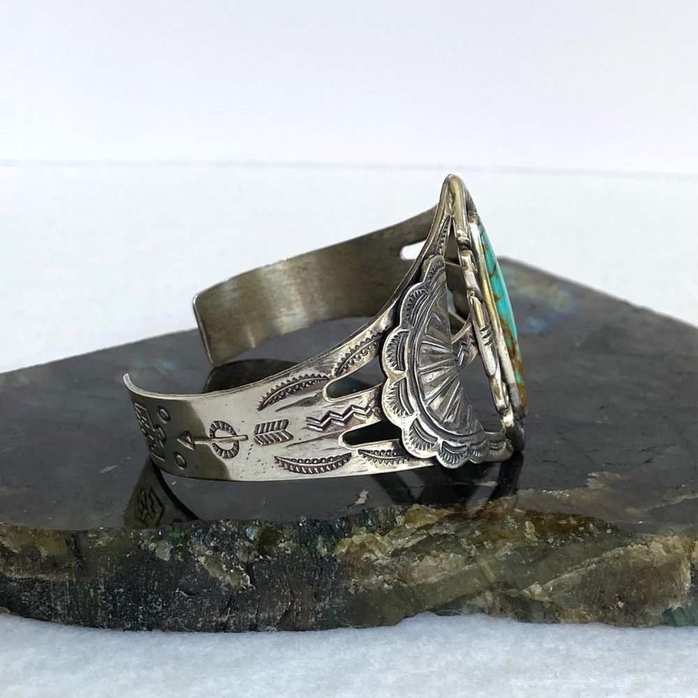 VTG Bell Trading Sterling Silver 925 Southwest Turquoise Wide Band Cuff Bracelet - Picture 4 of 16